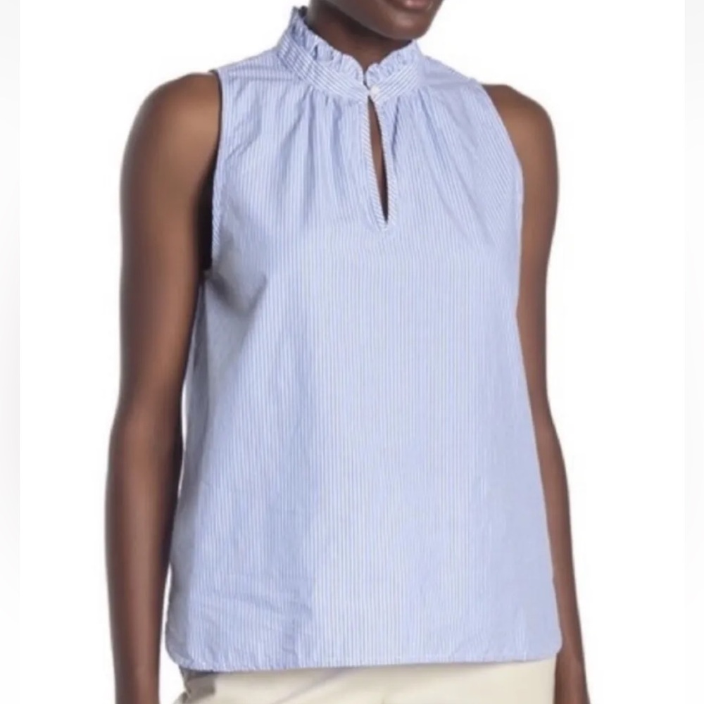 J. Crew Blue & White Striped Ruffle Collar Sleeveless Top Sz 4